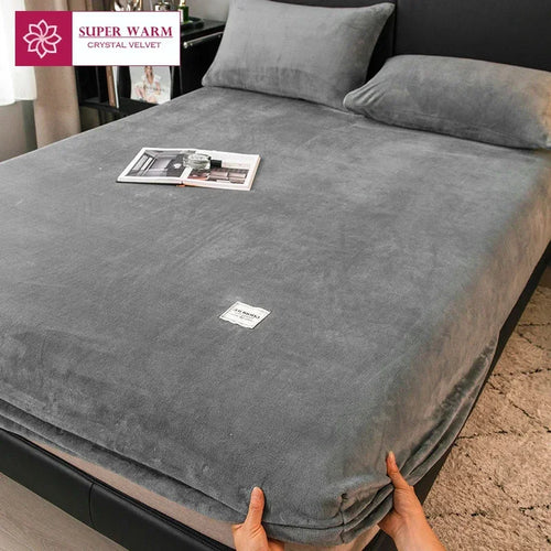 Soft Warm Plush Fitted Sheet Elastic Mattress Cover Fluffy Coral