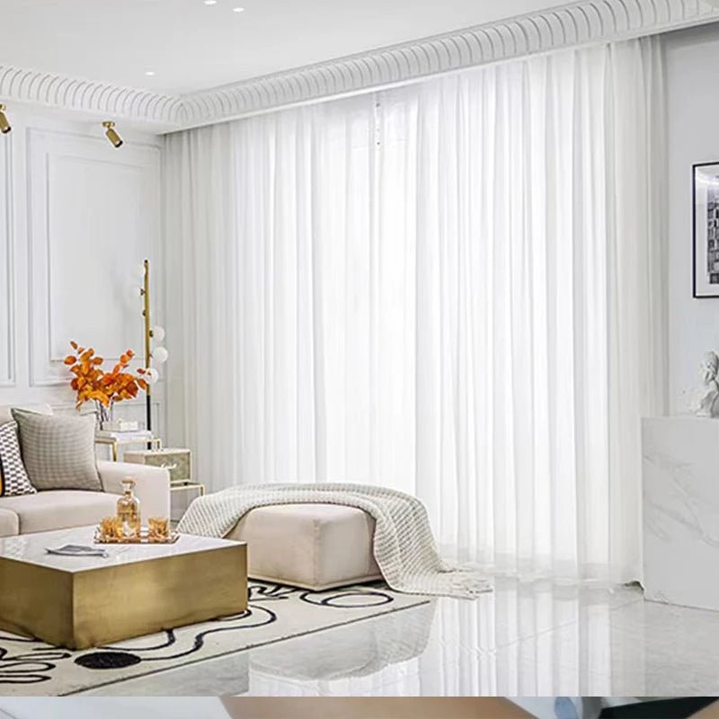 Asazal Solid White Tulle Luxurious Chiffon Sheer Window Curtains For