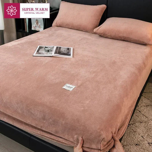 Soft Warm Plush Fitted Sheet Elastic Mattress Cover Fluffy Coral