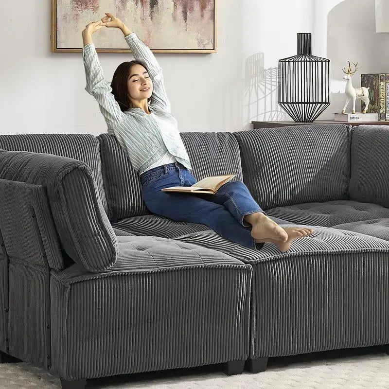 Modular Sectional Sofa U-Shaped Couch with Reversible Chaise, 6-Seat Convertible Design for Living Room