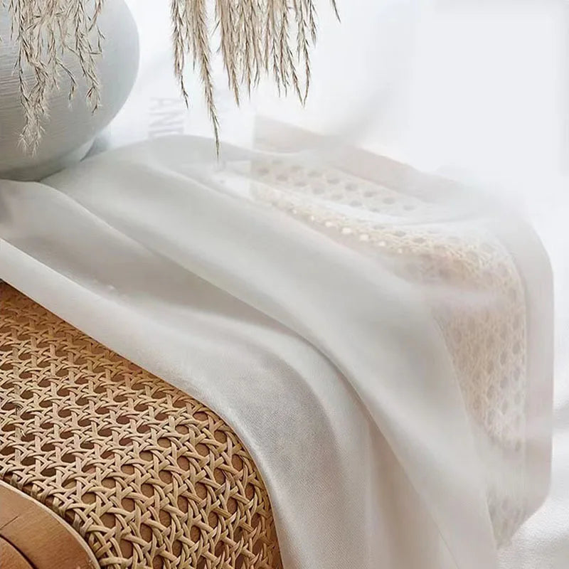 Asazal Solid White Tulle Luxurious Chiffon Sheer Window Curtains For