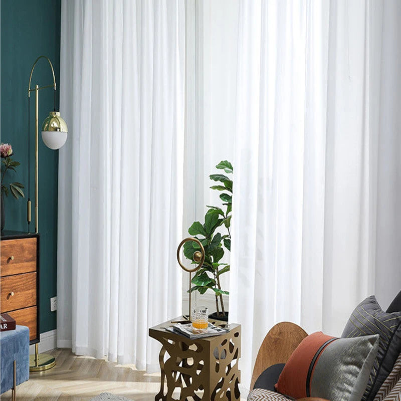 Asazal Solid White Tulle Luxurious Chiffon Sheer Window Curtains For