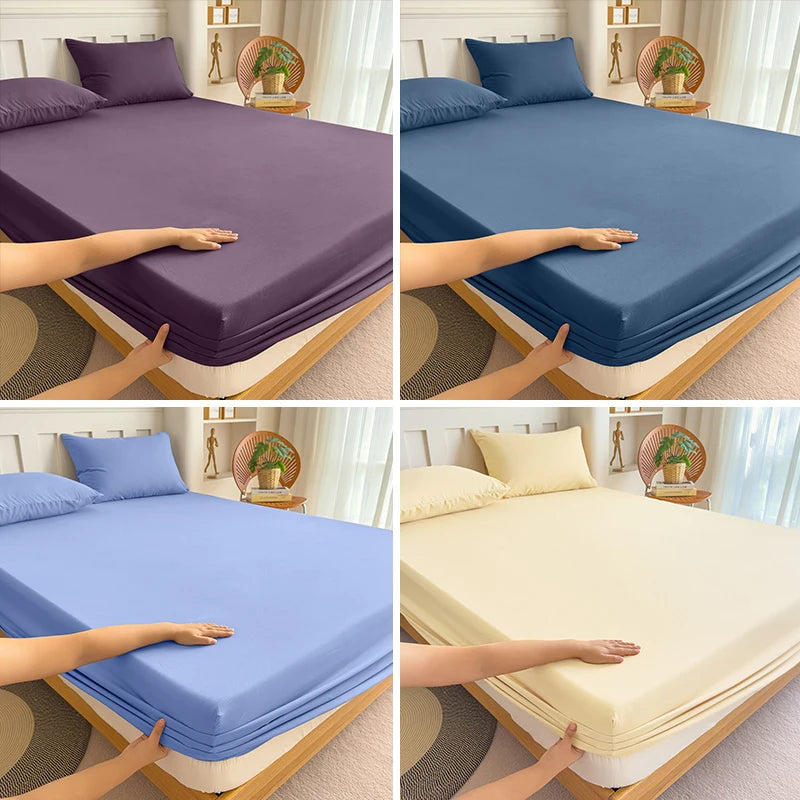 90/120/150/180x200 Fitted Bed Sheet With Elastic Band Solid Color