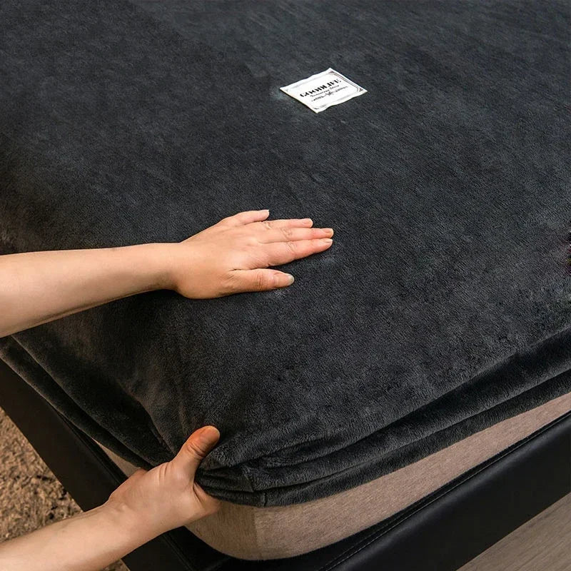 Soft Warm Plush Fitted Sheet Elastic Mattress Cover Fluffy Coral