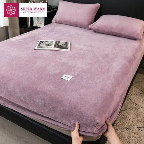 Soft Warm Plush Fitted Sheet Elastic Mattress Cover Fluffy Coral